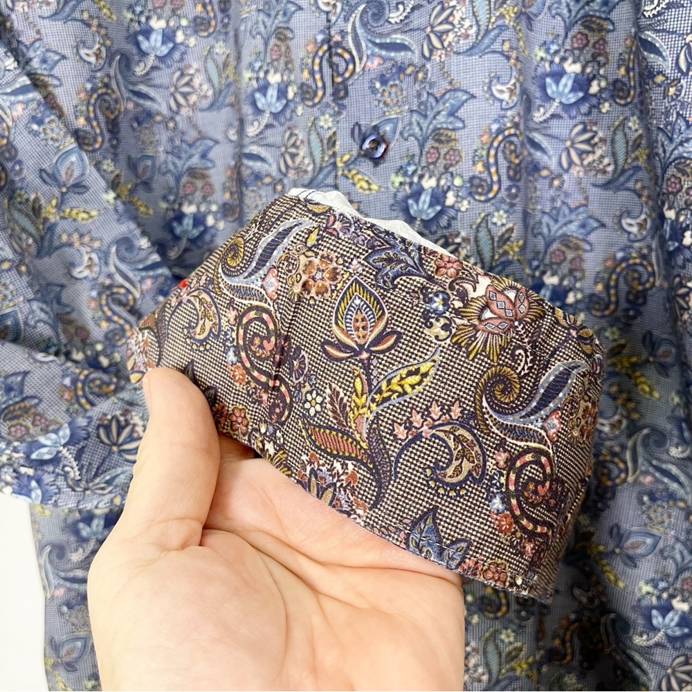 7 Downie St. Men Blue‎ Floral Paisley Dress Shirt Size Large Canadian Designer - Picture 4 of 10